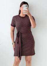 Size M-L Brown Striped Tie-Waist Mini Dress