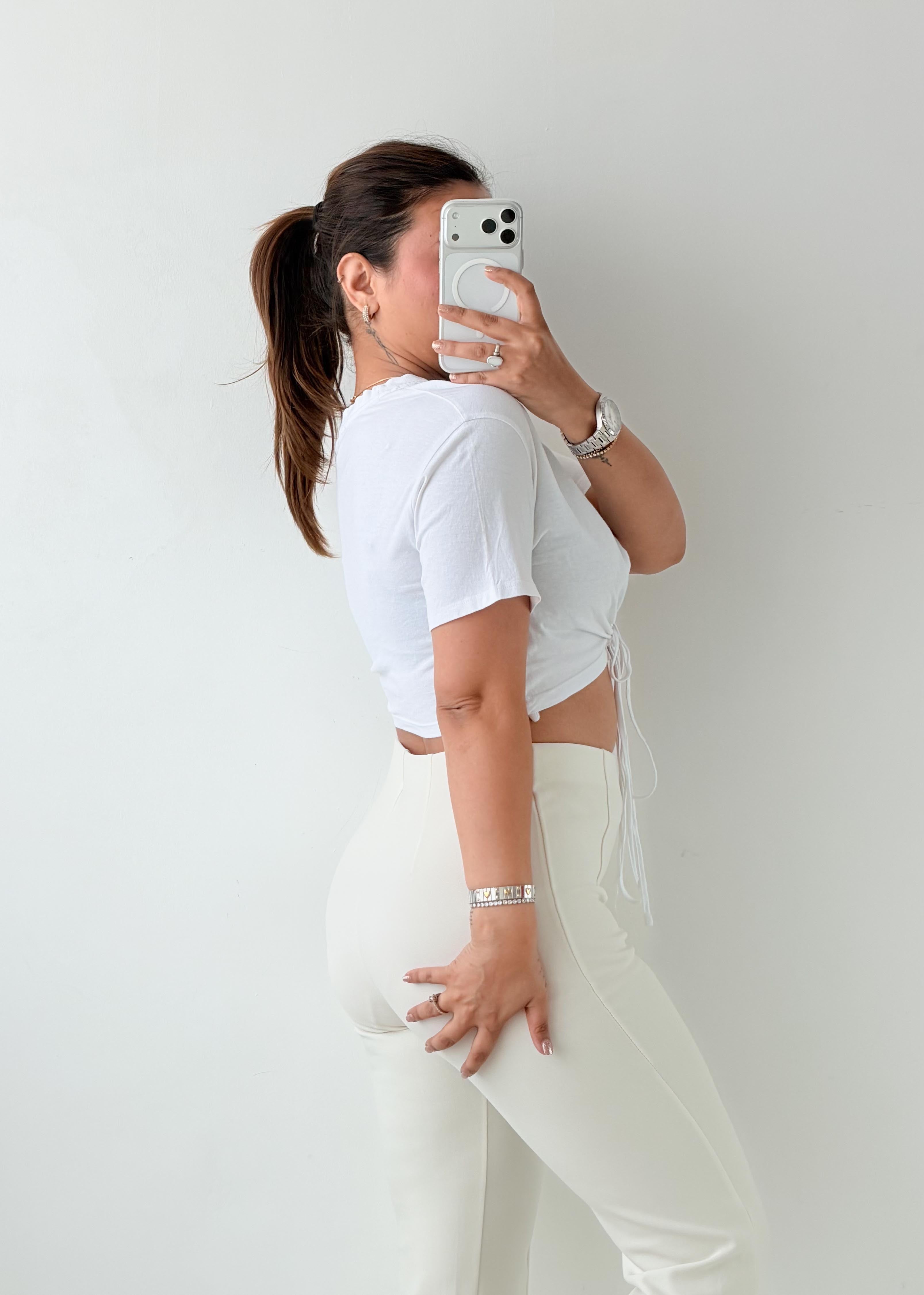 Size XS-S White Cutout Drawstring Top