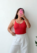 Size M-L Red Zip Front Bodysuit