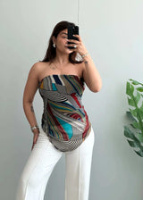 Size S-M, Multicolor Graphic Print Bandeau Top - Closet by Payal