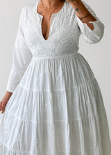 Size XS-S White Embroidered Cotton Maxi Dress