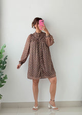 Size S-M Brown Printed Smock Dress
