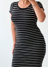 Size S-M Black & White Striped Bodycon Midi Dress
