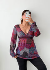 Size S-M Burgundy Paisley Empire Waist Top