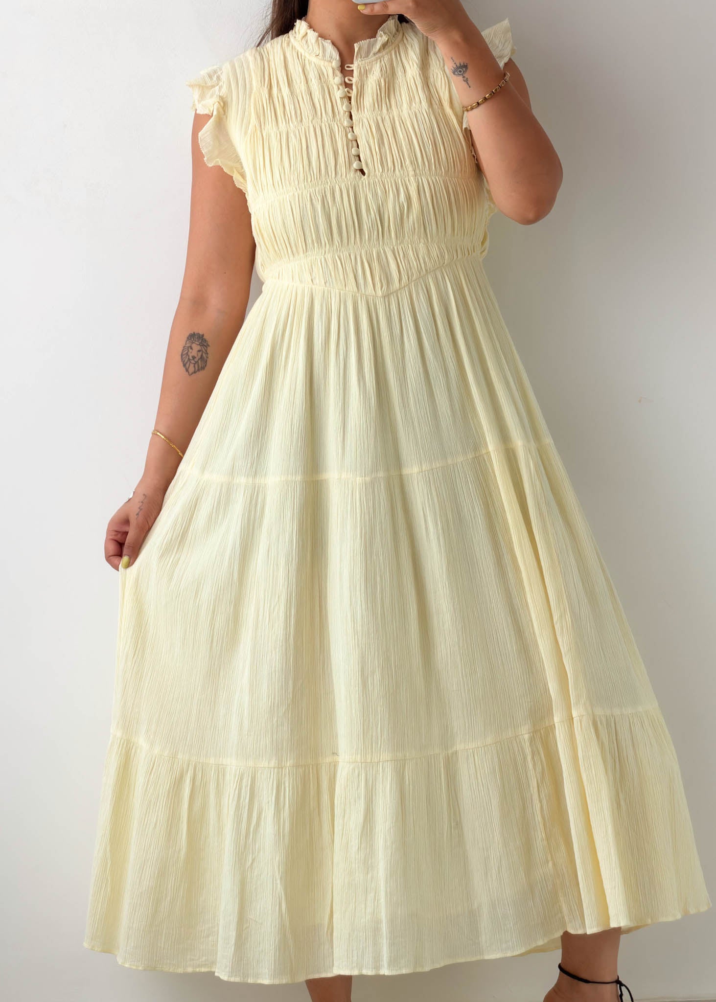 Size S-M Cream Smocked Tiered Midi Dress