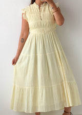 Size S-M Cream Smocked Tiered Midi Dress