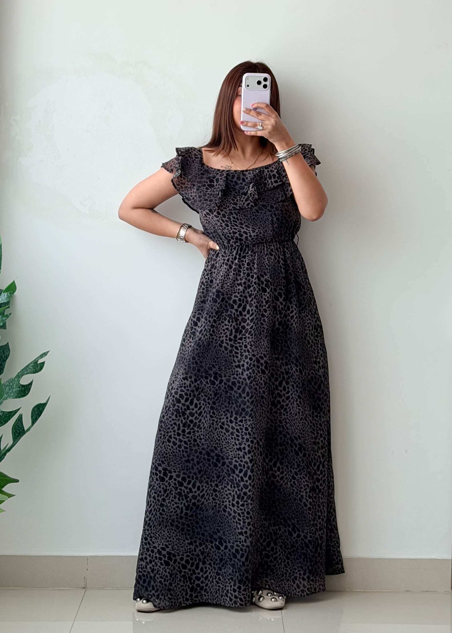 Size S-M Brown Animal Print Maxi Dress