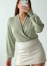 Size M-L Sage Green Wrap Bodysuit