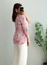 Size M-L, Printed Pink Mesh Top - Closet by Payal