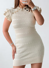 Size S-M Cream Textured Knit Mini Dress