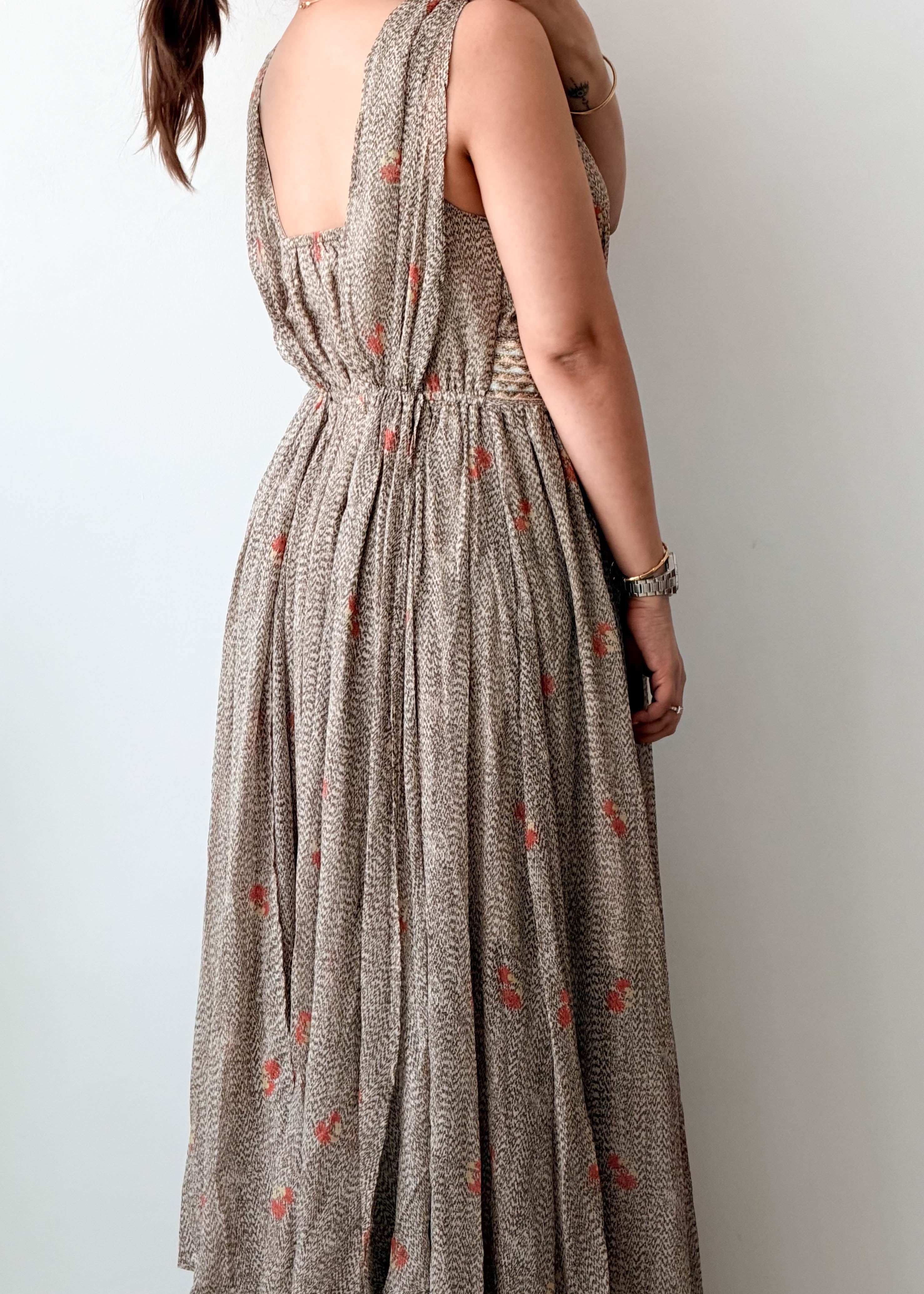 Size L-XL Beige Printed Maxi Dress