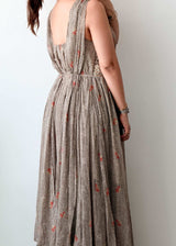 Size L-XL Beige Printed Maxi Dress