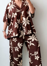 Size L-XL Brown Tropical Co-ord Set