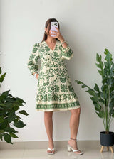 Green Floral Printed A-Line Dress