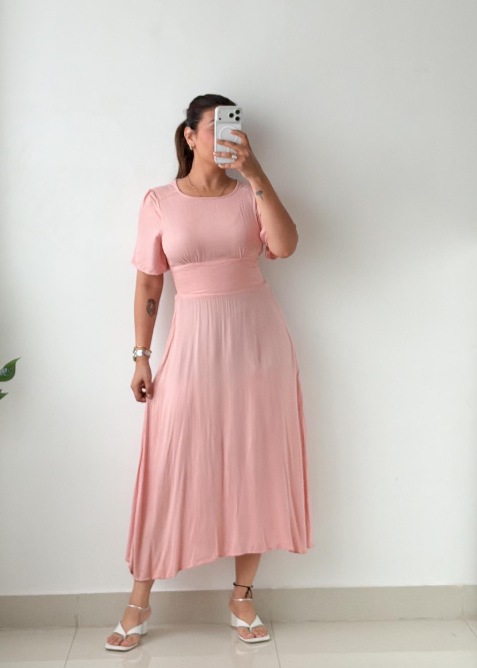 Size XS-S Blush Pink Fit & Flare Midi Dress