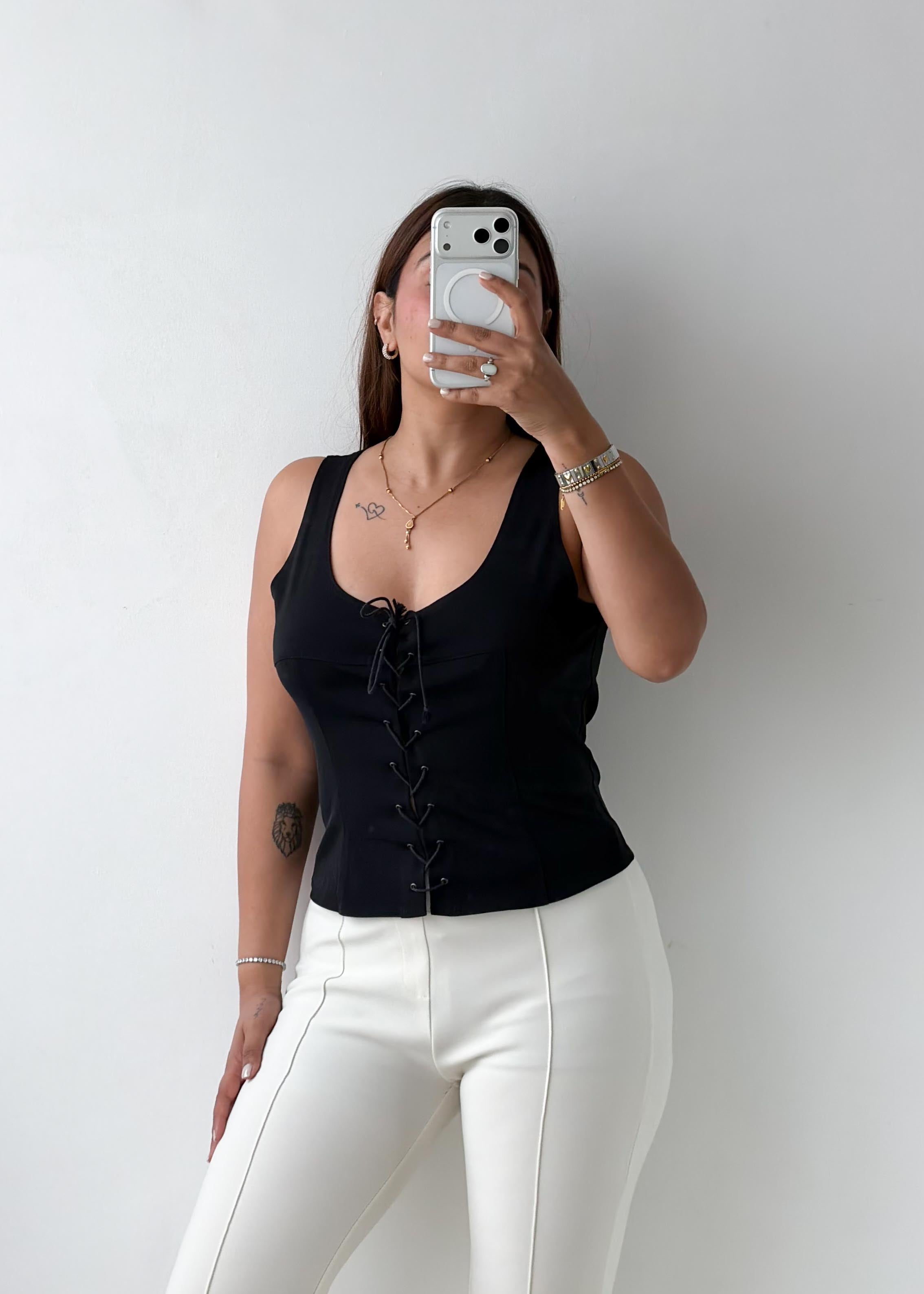 Size M-L Black Lace-Up Corset Top