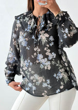 Size S-M Black Floral Sheer Blouse