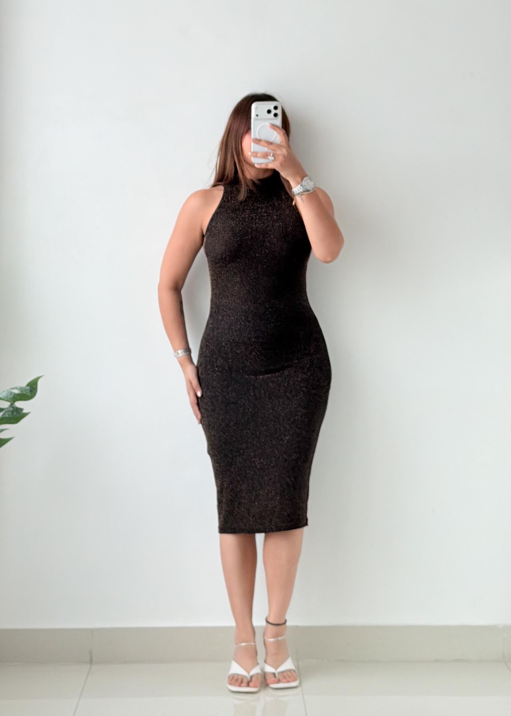 Size S-M Black Shimmer Knit Midi Dress