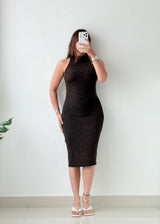 Size S-M Black Shimmer Knit Midi Dress