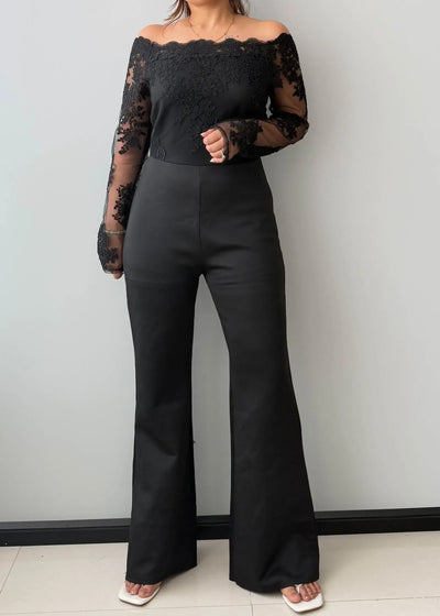 Size M-L, Black Lace Sleeve Wide Leg Jumpsuit - Closet by Payal
