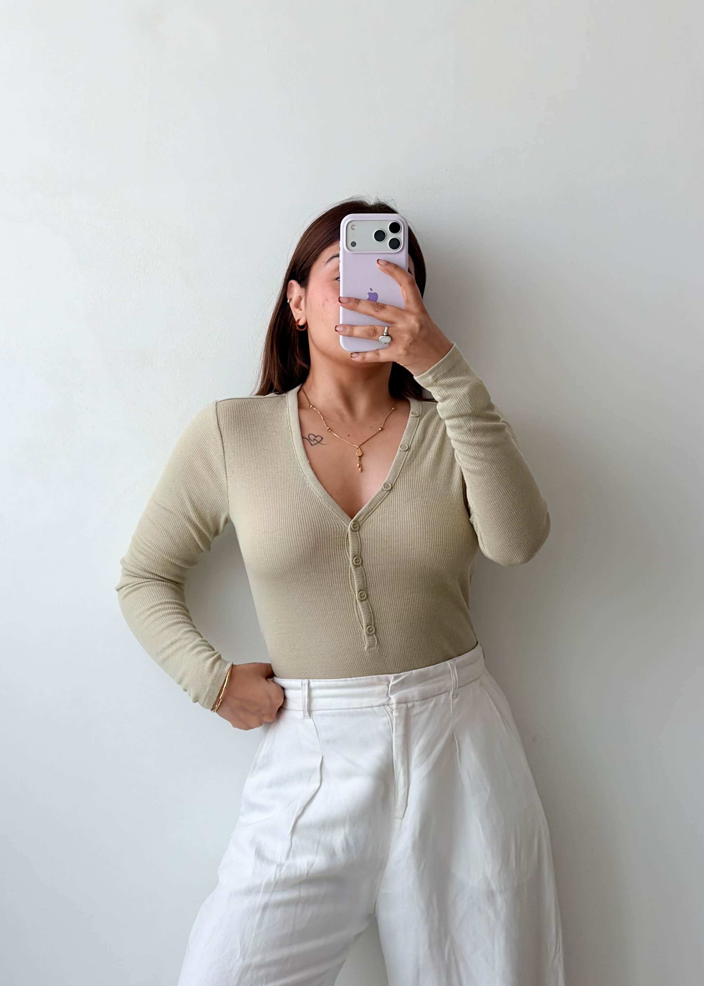 Size M-L Sage Button Detail Bodysuit