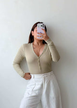 Size M-L Sage Button Detail Bodysuit