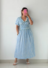 Size M-L / XL-2XL Blue Gingham Midi Dress