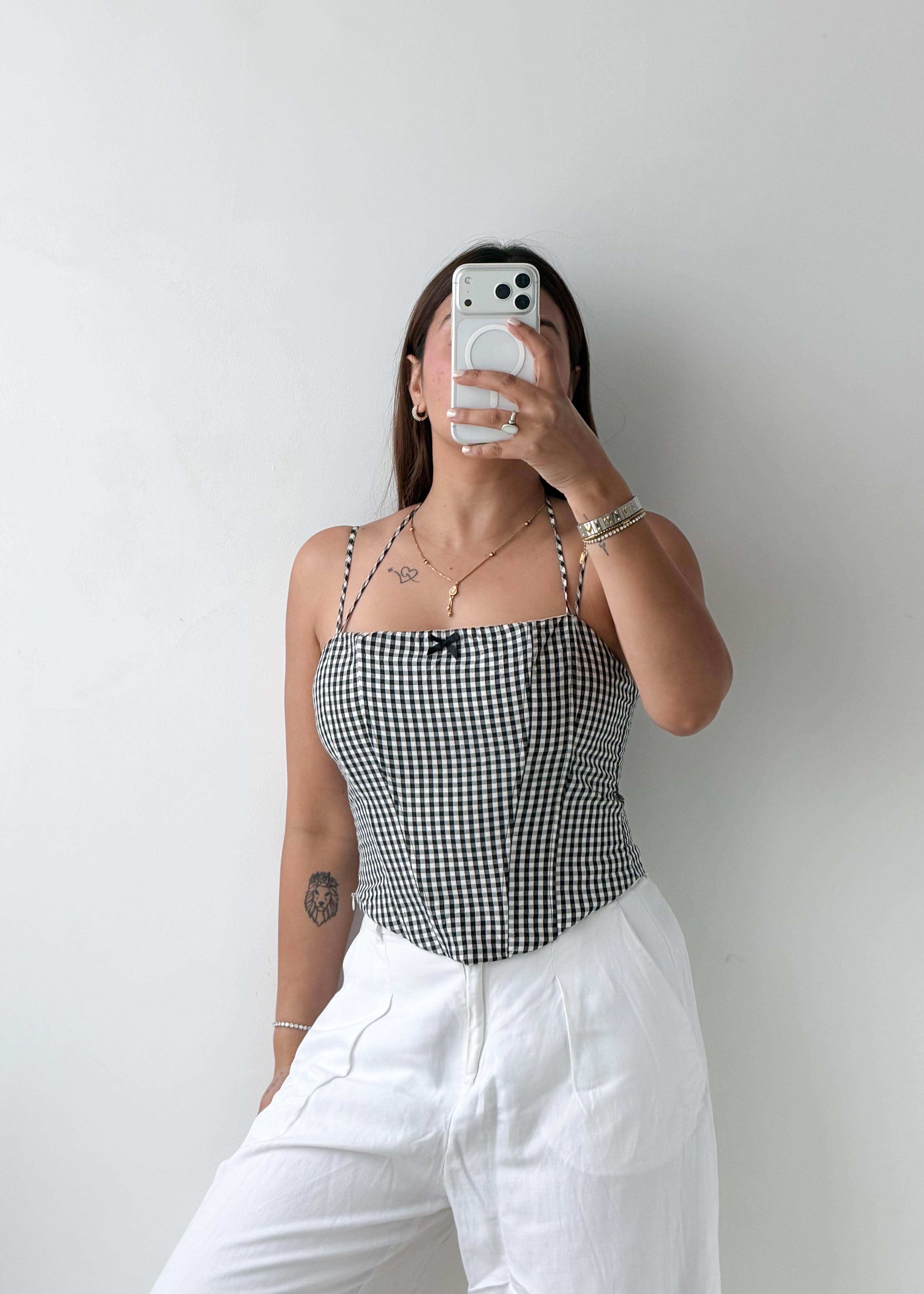 Size S-M Black & White Gingham Corset Top