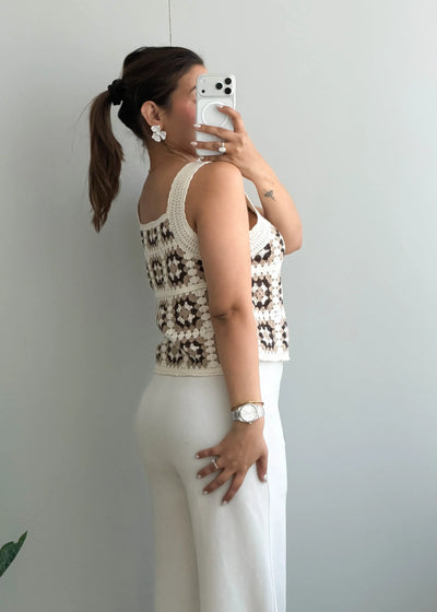 Size S-M, Cream Crochet Patchwork Tank Top - Closet by Payal
