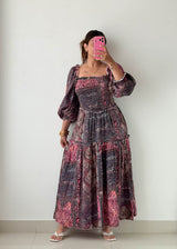 Size M-L Pink Paisley Smocked Maxi Dress