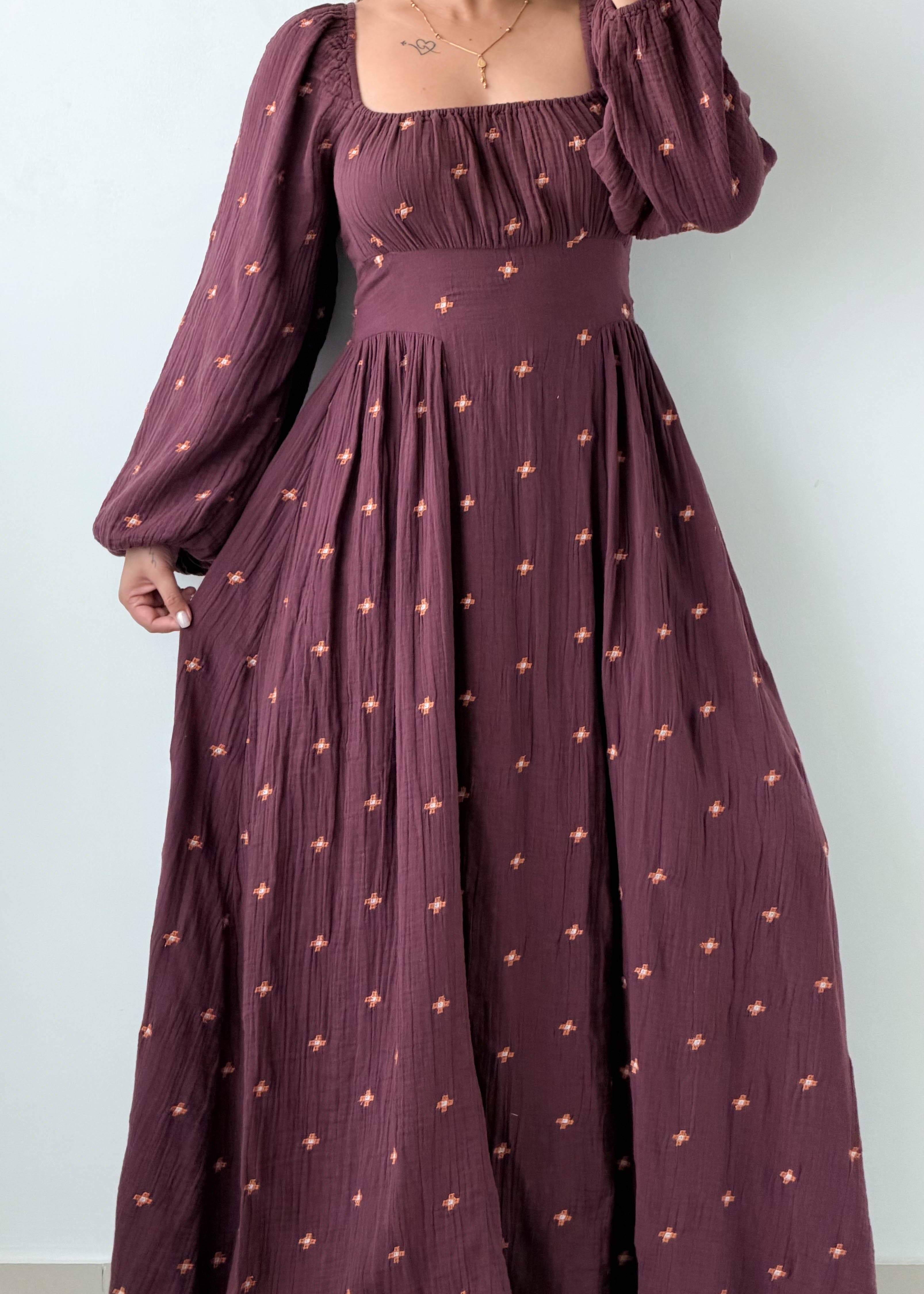 Size S-M Burgundy Embroidered Maxi Dress