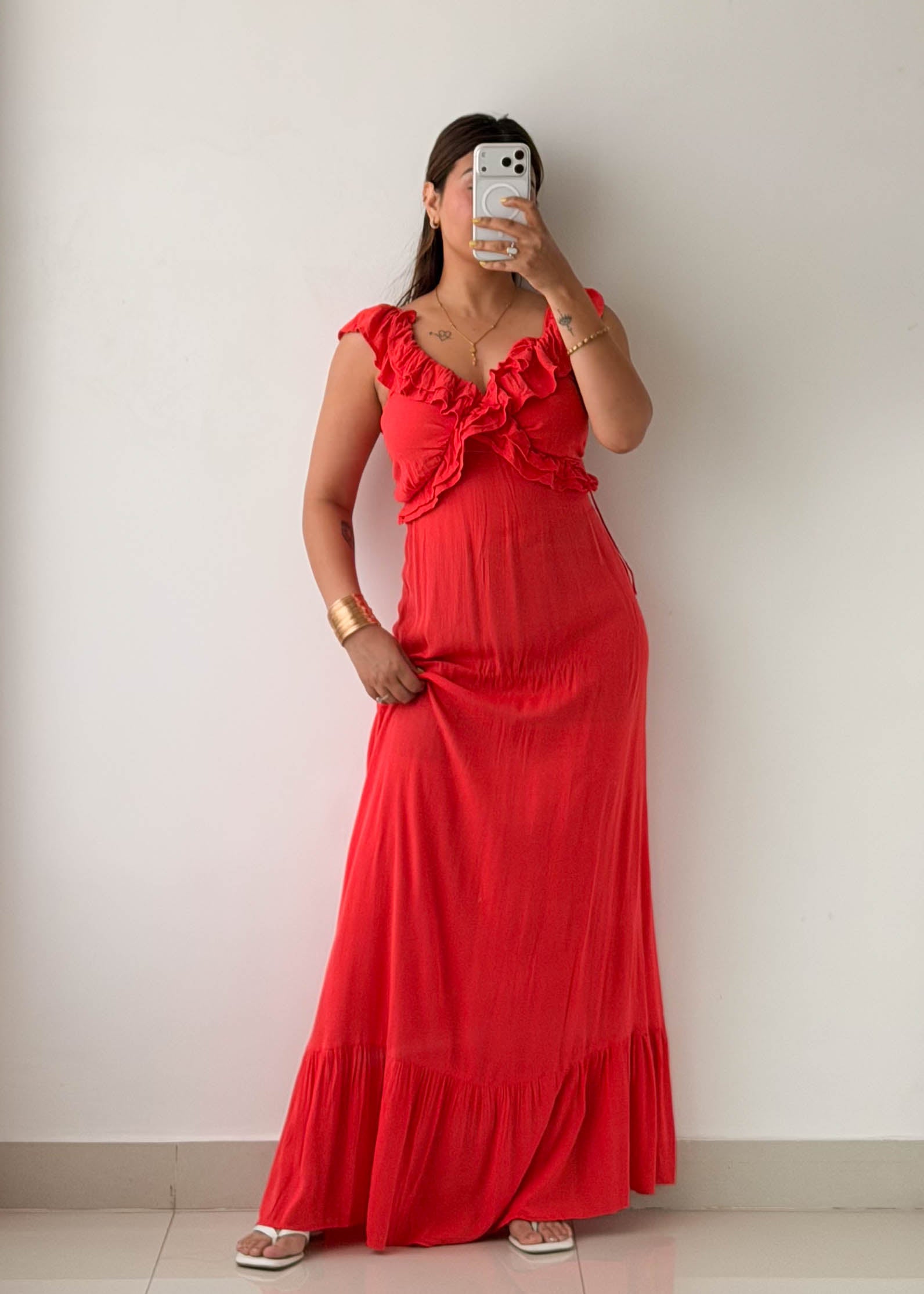 Size L-XL Red Ruffle Maxi Dress