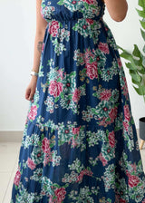 Size XS-M, Navy Floral Tiered Maxi Dress