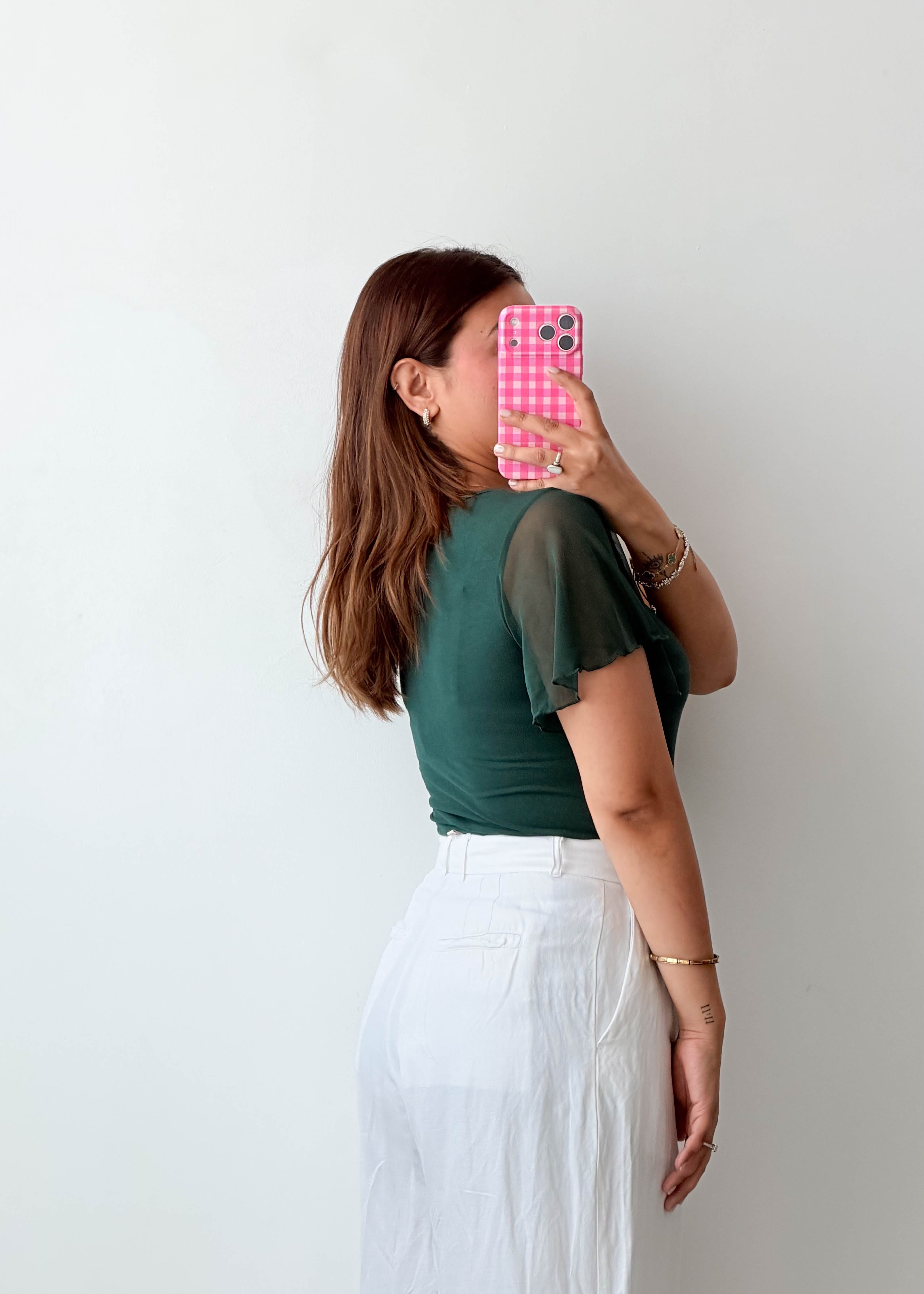 Size S-M Emerald Flutter Sleeve Bodysuit