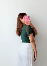 Size S-M Emerald Flutter Sleeve Bodysuit