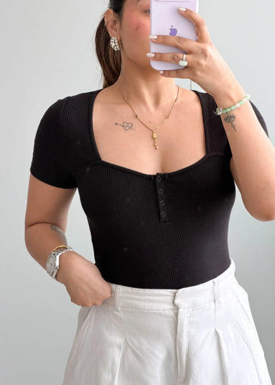 Size S-M, Black Sweetheart Ribbed Top - Closet by Payal