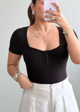 Size S-M, Black Sweetheart Ribbed Top - Closet by Payal