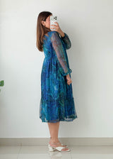 Size S-M Blue Paisley Printed Midi Dress