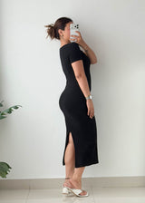 Size S-M Black Sweetheart Neck Knit Midi Dress