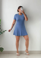 Size M-L Dusty Blue Fit & Flare Knit Mini Dress
