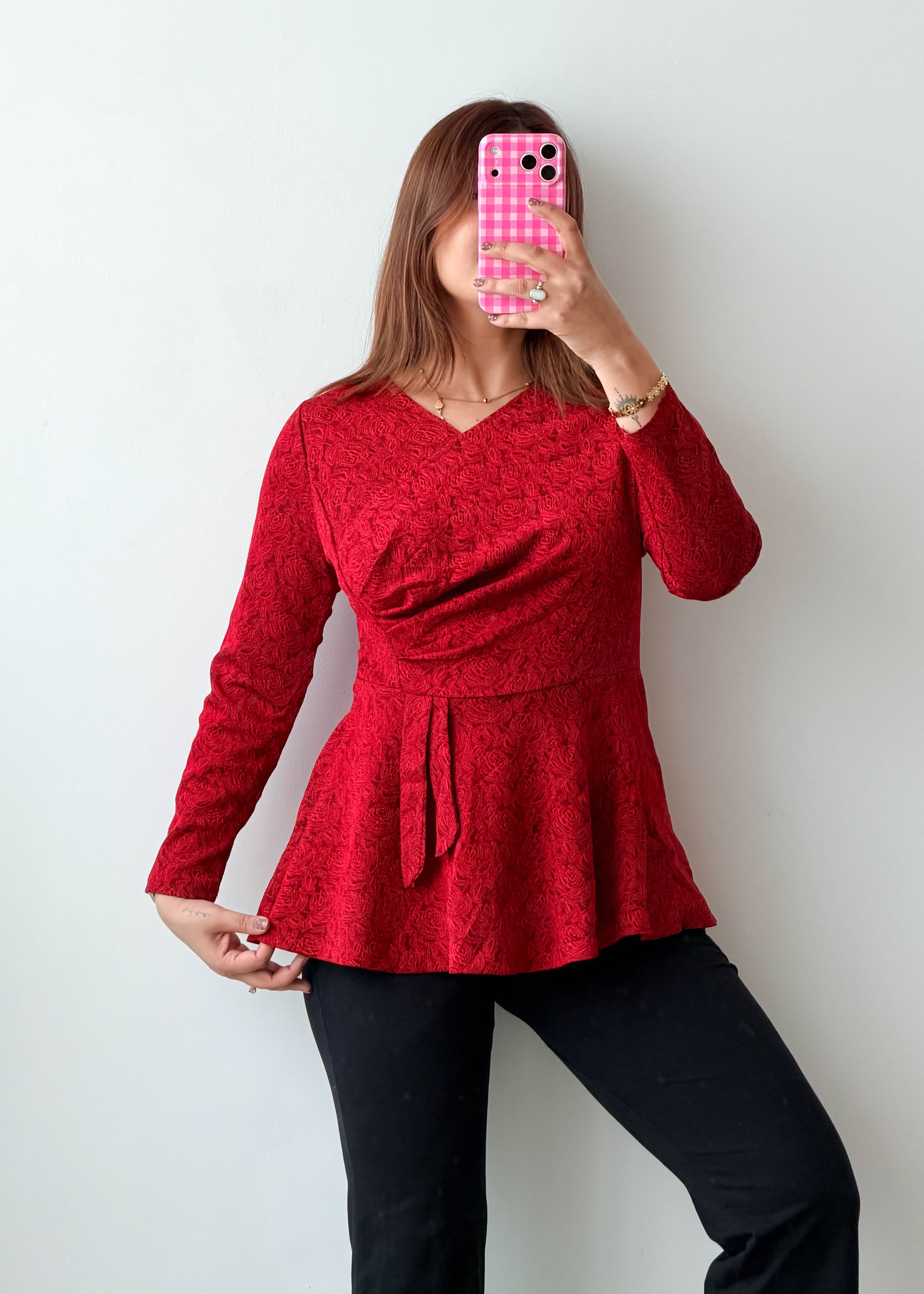 Size S-M Red Lace Peplum Top