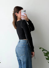 SIZE XS-S, Black Lace-Up Front Crop Top