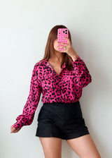 Size S-M Hot Pink Leopard Print Tie-Front Shirt