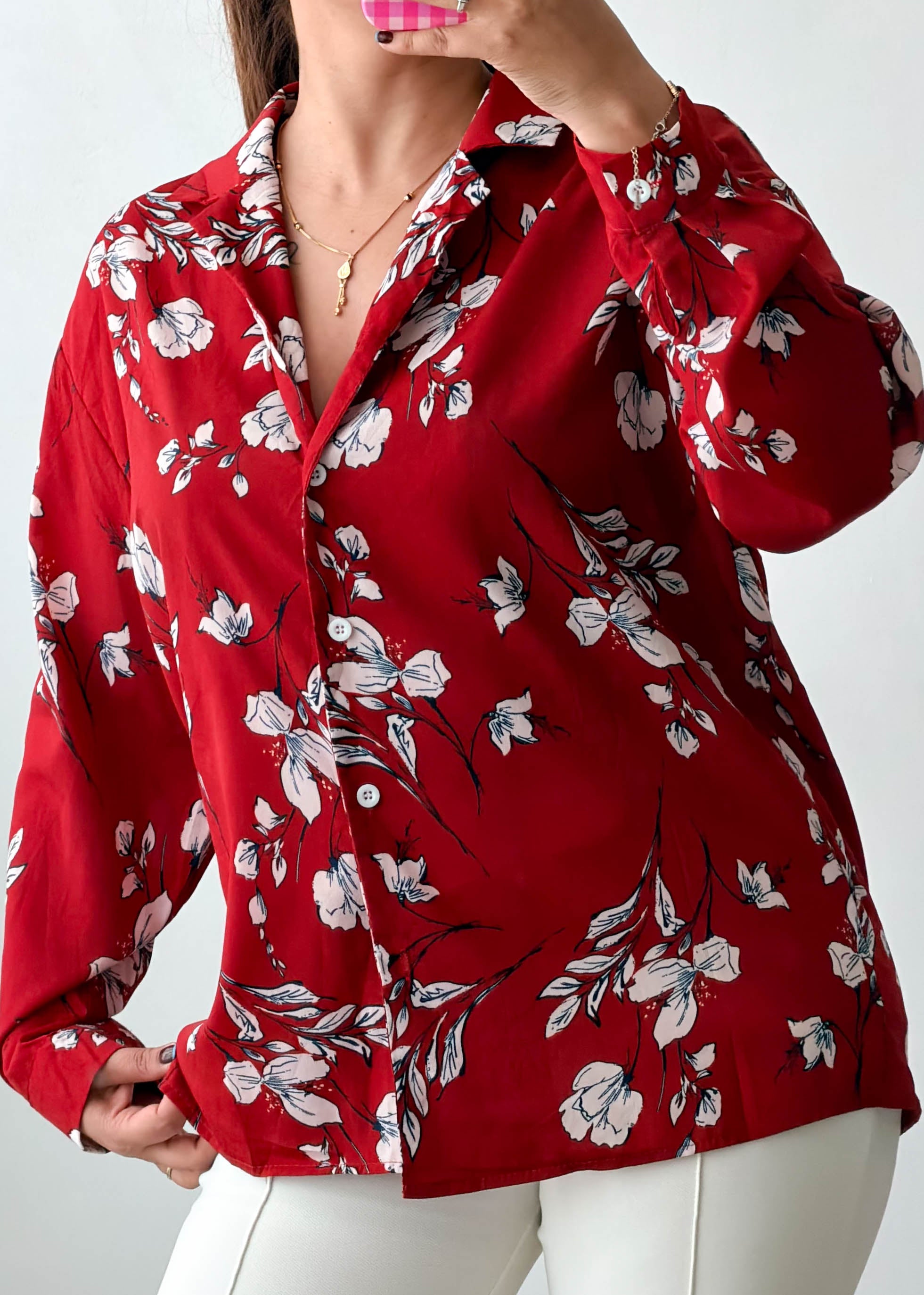 Size S-M Red Floral Shirt Top