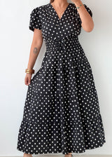 Size M-L Black Polka Dot Midi Dress