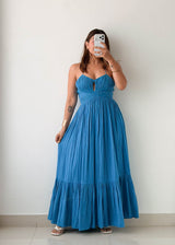 Size XS-S Blue Cut-Out Tiered Maxi Dress