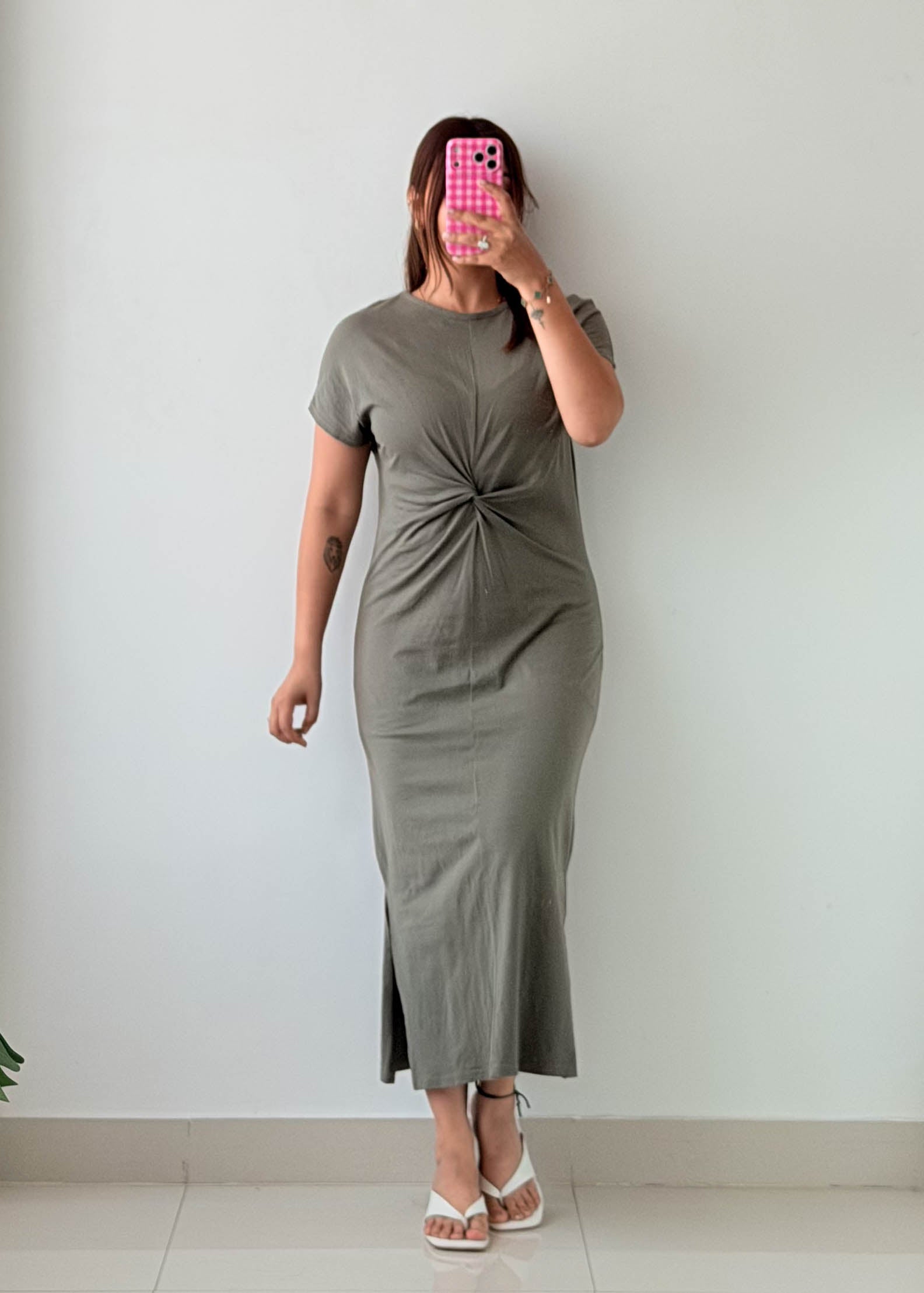 Size S-M Sage Twist Front Maxi Dress