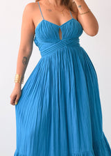 Size XS-S Blue Cut-Out Tiered Maxi Dress