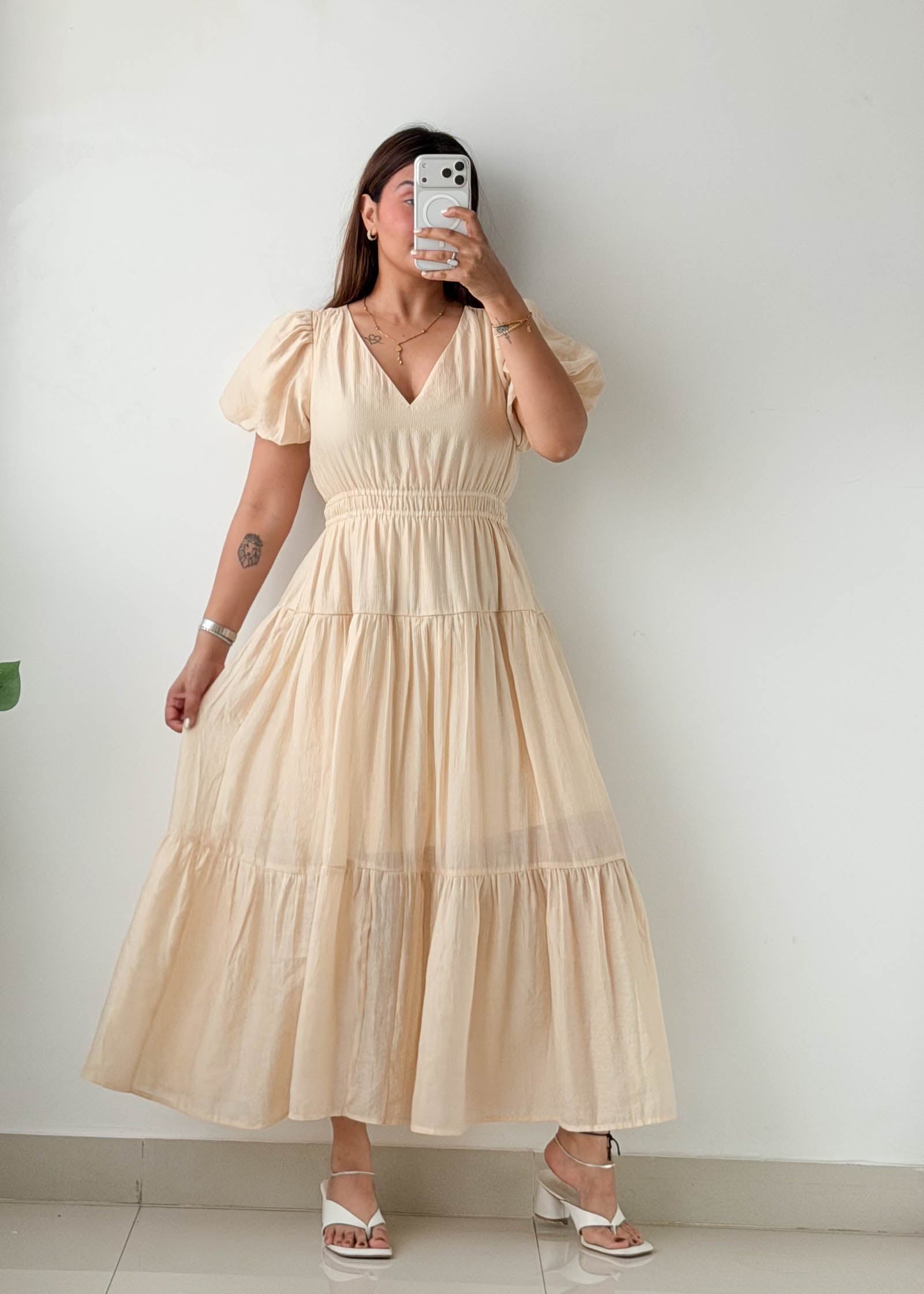 Size S-M Cream Tiered Maxi Dress