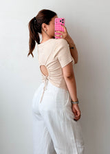 Size L-XL Beige Open Back Ribbed Top